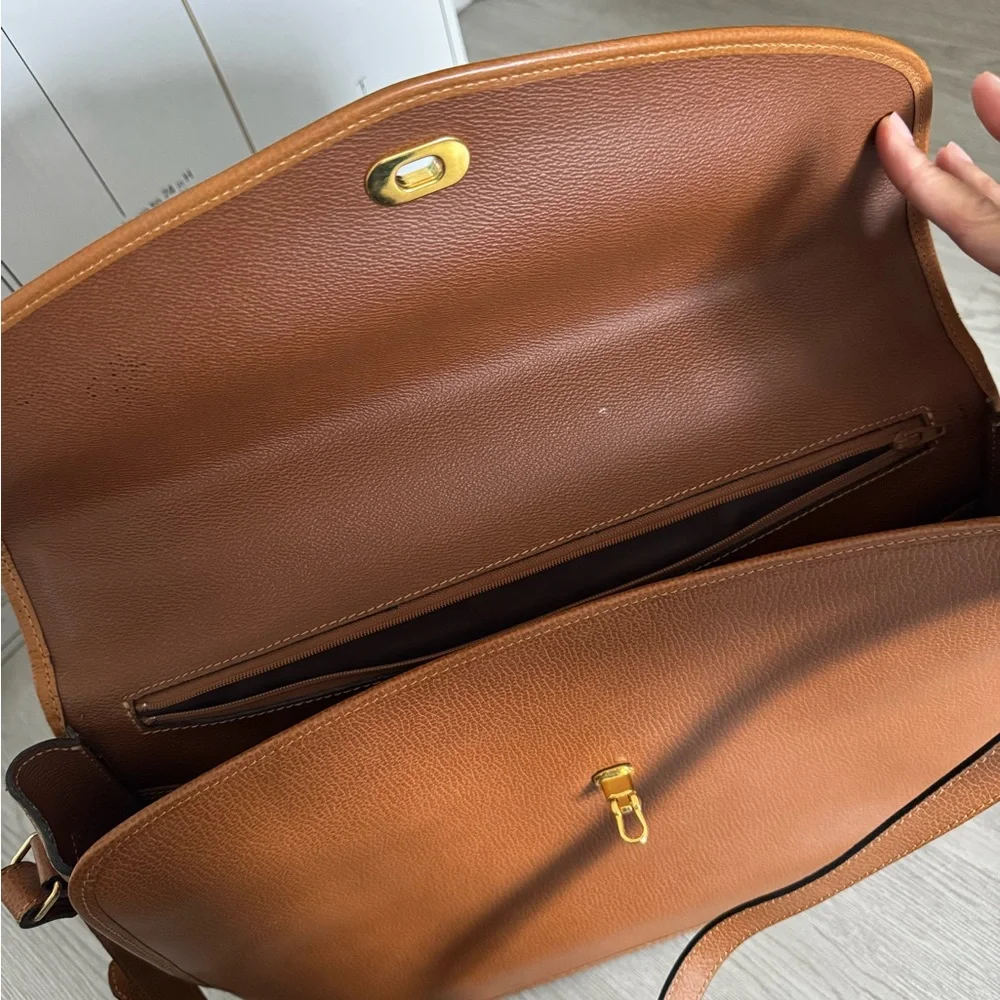 Tan Leather Top-Handle Briefcase with Gold Hardware